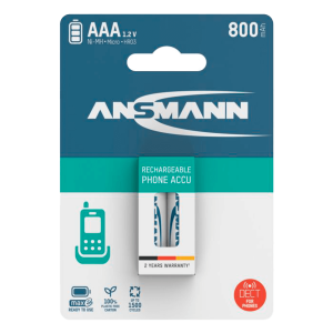 Επαναφορτιζόμενες Μπαταρίες ANSMANN Ni-MH Micro HR03 800mAh 1.2V (2 Τεμάχια)