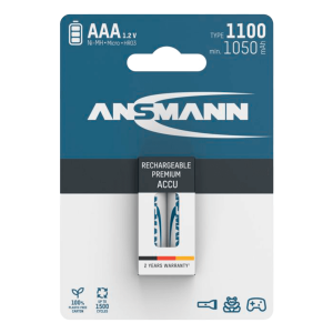 Επαναφορτιζόμενες Μπαταρίες ANSMANN Ni-MH Micro HR03 1100mAh 1.2V (2 Τεμάχια)