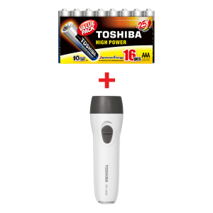 Αλκαλικές Μπαταρίες TOSHIBA LR03 AΑA (16 Τεμάχια) + Δώρο Φακός KFL-403C