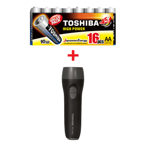 Αλκαλικές Μπαταρίες TOSHIBA LR06 AA (16 Τεμάχια) + Δώρο Φακός KFL-403C