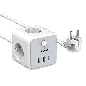 Πολύπριζο TESSAN Powercube Strip 6 σε 1 με Καλώδιο 2 Μέτρα 2500W