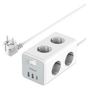 Πολύπριζο Cuboid Power Strip TESSAN 9 σε 1 με Καλώδιο 2 Μέτρα 3600W