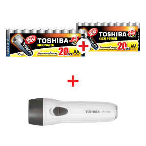 Αλκαλικές Μπαταρίες TOSHIBA LR06 AA (20 Τεμάχια) + TOSHIBA LR03 AAA (20 Τεμάχια) + Δώρο Φακός KFL-403C