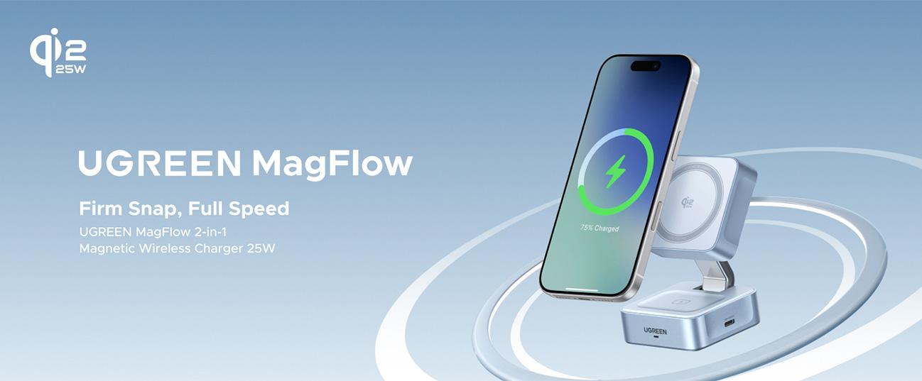 Ασύρματος Φορτιστής UGREEN MagFlow 2 σε 1 Qi2 25W